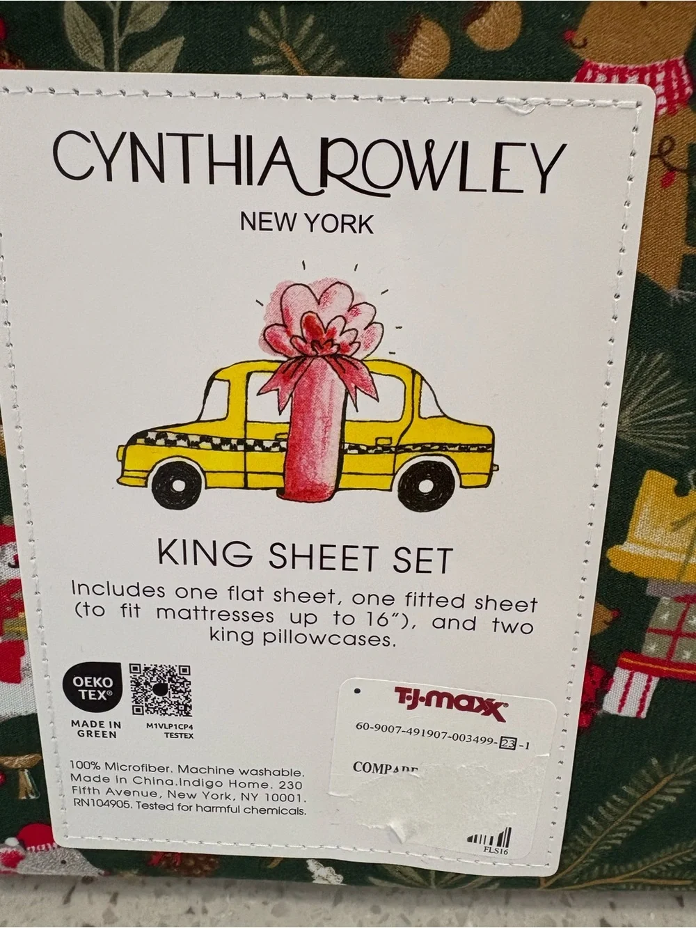 NEW Cynthia Rowley Christmas Mouse Holly Leaves Green Holiday King Sheet Set